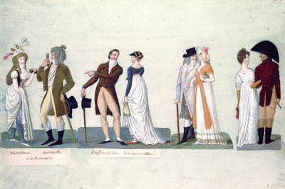 Fol.50 Merveilleuse...Incroyable Promenading; Coiffure a la Titus...Tocque in the Jockey Style by P. A. and J.B. Lesueur